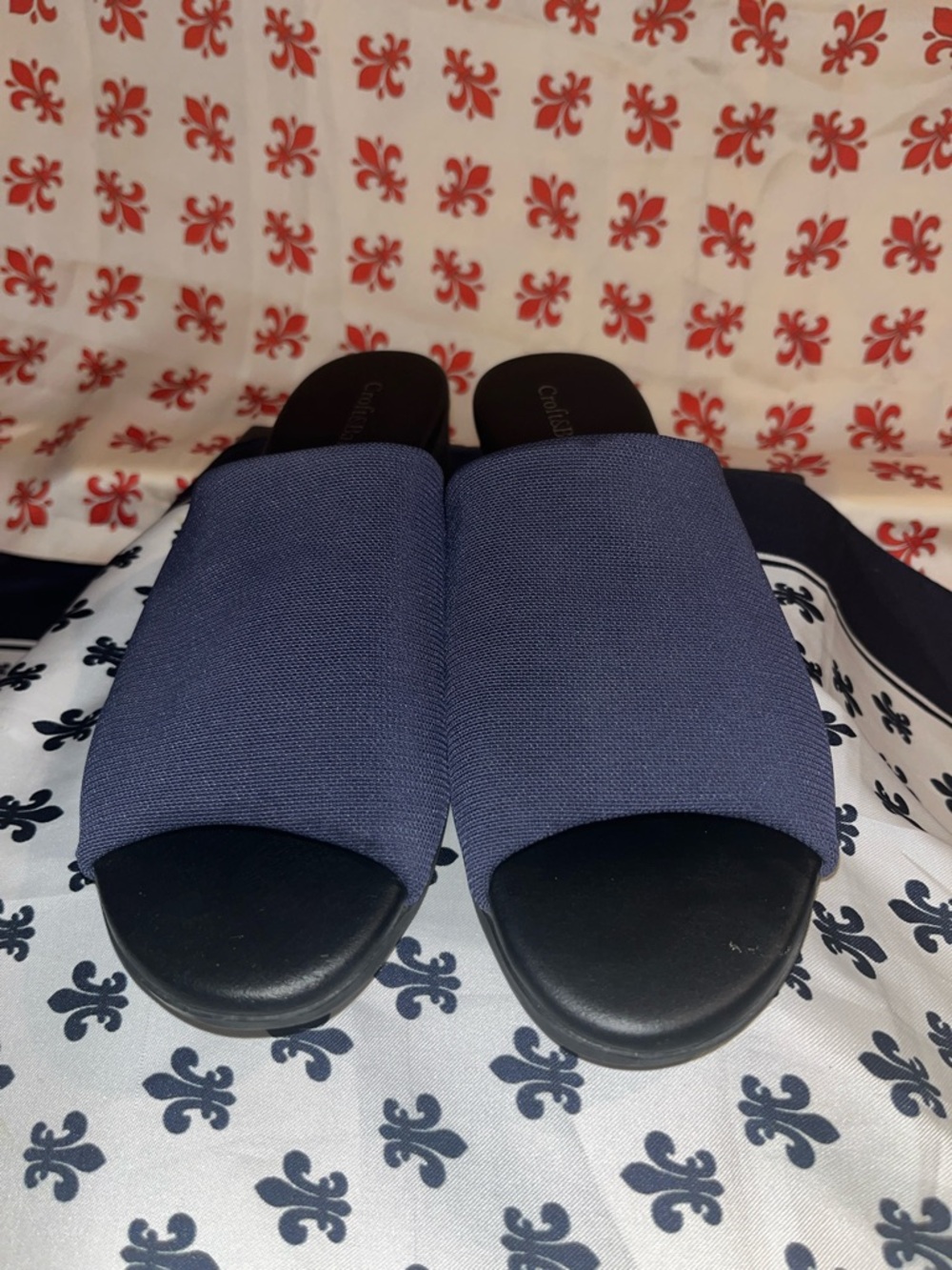 Canvas Slide Sandals in Navy Blue